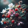 drupe with petals close-up on a branch with needles Royalty Free Stock Photo