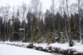 DRUSKININKAI, LITHUANIA - JAN 07, 2011: Guard tower in forest