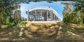 Druskininkai, LITUVA - JUNE 2019: full spherical hdri panorama 360 degrees angle view near huge steel construction frame of snow