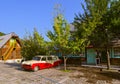 DRVENGRAD, SERBIA - SEPTEMBER 03: Retro cars in traditional village Drvengrad Mecavnik on September 03, 2015 in Drvengrad, Serbia