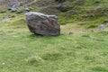 Drwy y Coed, Snowdonia, boulder that destroyed the chapel. Royalty Free Stock Photo