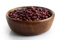 Dry adzuki beans in dark wooden bowl. Royalty Free Stock Photo