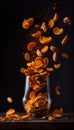 Dry Apricots Creatively Falling-Dripping Flying or Splashing on Dark Background Generative AI