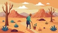 In a dry and arid landscape a lone figure traverses the desert diligently collecting dried cactus and brush to be used