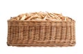 Dry bean pods in a wicker basket on a white background, isolate, close-up Royalty Free Stock Photo