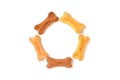 Circle of biscuits for dog treats on a white background Royalty Free Stock Photo