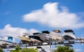 Dry boat storage Miami. Long exposure with clouds in motion