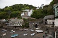 Dry boats in the tiny harbour of Clovelly, Devon UK Royalty Free Stock Photo
