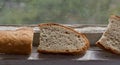 Dry bread slices on white windowsill. Royalty Free Stock Photo