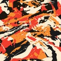 Red orange and yellow colors camouflage brush strokes, seamless hand drawn pattern. Scribble military camo texture. Vector
