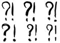 Dry brush strokes, hand drawn vector question marks and exclamation signs. Royalty Free Stock Photo