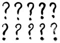 Dry brush strokes, hand drawn vector question signs.