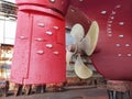 Dry-cargo ship in dry dock for repairs and maintenance