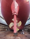 Dry-cargo ship in dry dock for repairs