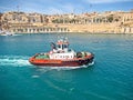 Dry cargo vessel calling at the port of Valletta, Malta. Pilotage. View from the ship. Royalty Free Stock Photo