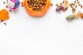 Dry cat food in bowl on white background top view Royalty Free Stock Photo