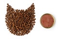 Dry cat food laid out in the shape of a cat's head on white background Royalty Free Stock Photo