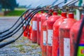 Dry chemical fire extinguishers can be used for fire types A, B, and C, but are not suitable for use in control rooms with Royalty Free Stock Photo