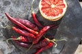 Dry chili and fruit Royalty Free Stock Photo