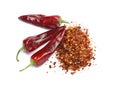 Dry chili peppers and powder Royalty Free Stock Photo