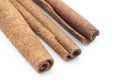 Dry cinnamon three sticks macro isolated with white background Royalty Free Stock Photo