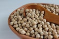 Dry clean chickpeas in a clay dish