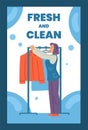 Dry clean and laundry service banner or poster layout flat vector illustration.