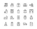 Dry cleaning flat line icon set. Laundry service symbol. Editable strokes