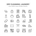 Dry cleaning, laundry flat line icons. Launderette service equipment, washer machine, shoe shine, clothes repair