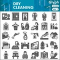 Dry cleaning line icon set, laundry symbols collection or sketches. Professional cleaning glyph with headline linear Royalty Free Stock Photo