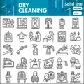 Dry cleaning line icon set, laundry symbols collection or sketches. Professional cleaning solid line with headline Royalty Free Stock Photo