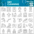 Dry cleaning line icon set, laundry symbols collection or sketches. Professional cleaning thin line with headline linear Royalty Free Stock Photo