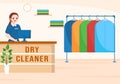 Dry Cleaning Store Service with Washing Machines, Dryers and Laundry for Clean Clothing in Flat Cartoon Illustration