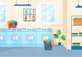 Dry Cleaning Store Service with Washing Machines, Dryers and Laundry for Clean Clothing in Flat Cartoon Illustration