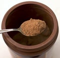 Dry cocoa powder on a spoon