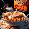 Dry cornflakes in a bowl with milk AI generated