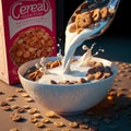 Dry cornflakes in a bowl with milk AI generated