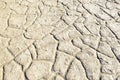 Dry cracked and caked lakebed in desert