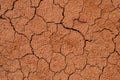 Dry, cracked clay soil in the summer heat