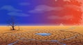 Dry Cracked Earth with Barren Tree and Dwindling Water Royalty Free Stock Photo