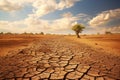 Dry and cracked earth with dry tree in the background, Namibia, Drought land and hot weather, AI Generated Royalty Free Stock Photo