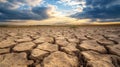 Dry Cracked Earth Landscape at Sunset Royalty Free Stock Photo