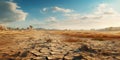 Dry cracked land, deserted landscape of broken ground, drought view