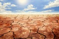 Dry cracked soil in drought land under blue sky. Royalty Free Stock Photo