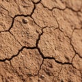 Dry, cracked soil with a rough texture shows desiccation patterns. The reddish-brown Royalty Free Stock Photo