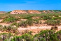 Dry cracked takir soil in semi-desert in Russia. Nature landscape