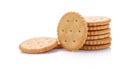 Dry cracker cookies isolated on white background. Saltines isolated. Top view, concept of food. Close-up