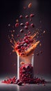 Dry Cranberries Creatively Falling-Dripping Flying or Splashing on Dark Background Generative AI