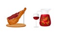 Dry Cured Bacon Gammon and Sangria Drink in Jug as Spanish Cuisine Gourmet Vector Set