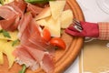 Dry-cured pork slices, tomato and cheese Royalty Free Stock Photo